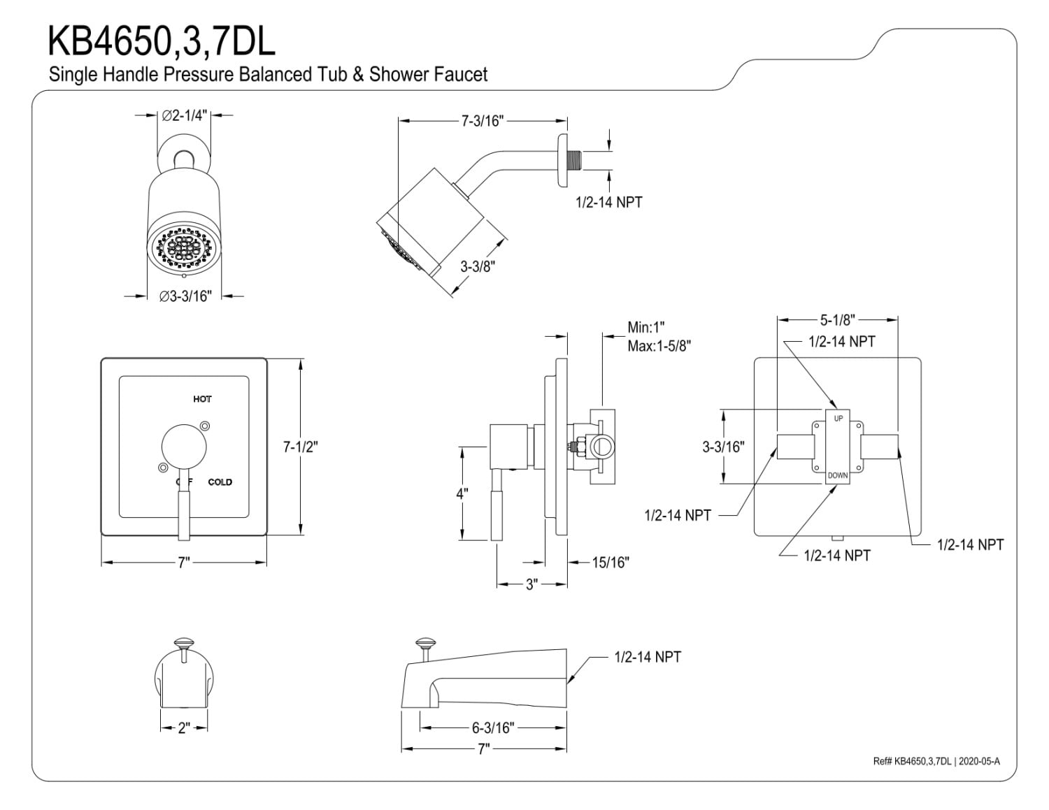 Kingston Brass KB4657DL Concord Single-Handle Tub and Shower Faucet, Brushed Brass