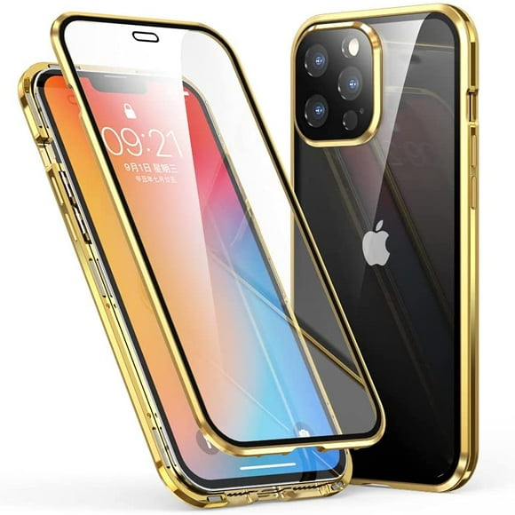 SENLAN iPhone 13 case Magnetic adsorption Double-Sided Tempered Glass Electroplating Aluminum Alloy with Camera