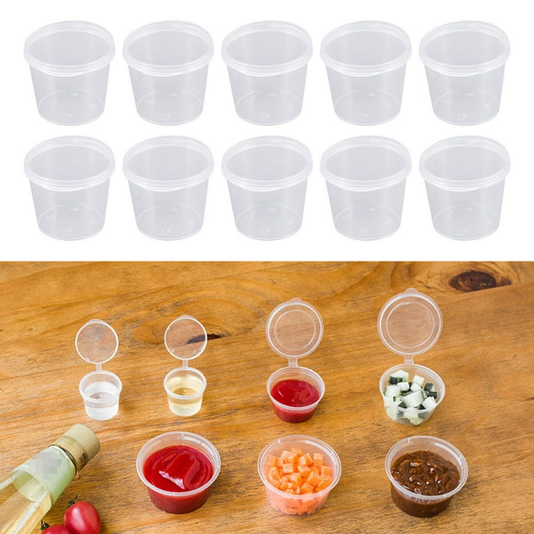 50pcs White Square Plastic Sauce Cups With Lids, Disposable