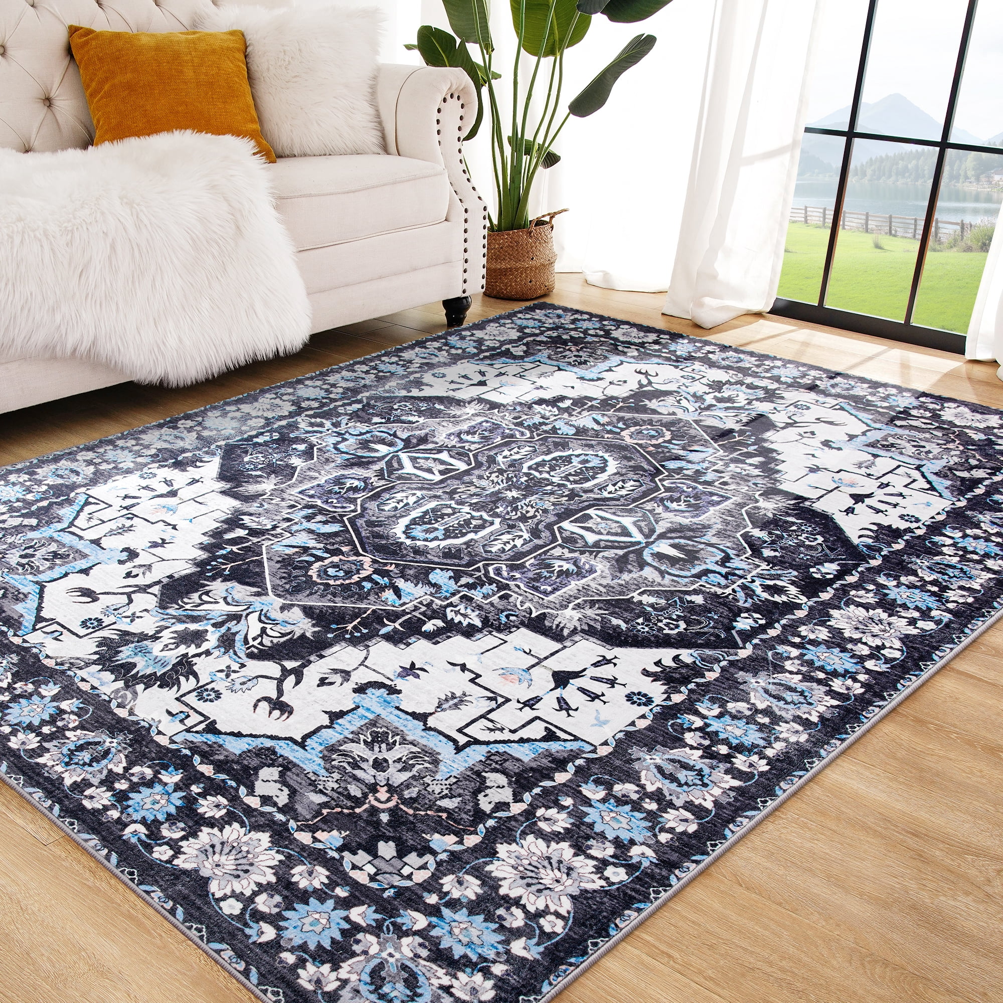 Jamfeel Soft Vintage Rugs Distressed Printed Area Rug Carpet for Living Room Bedroom Home Decor,8'x10',Black