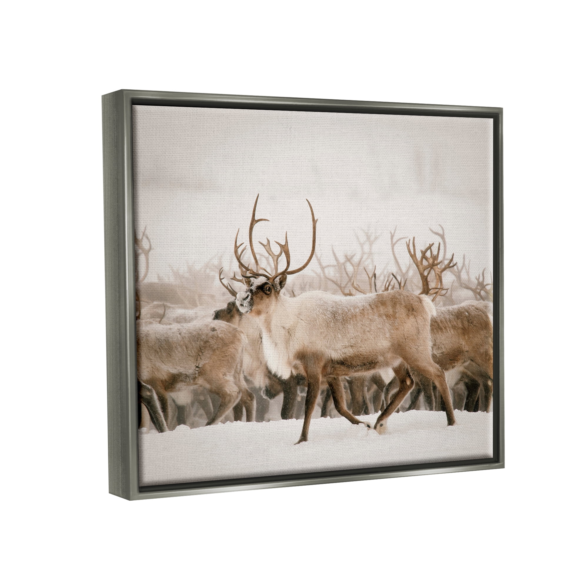 Stupell Elk Herd Snowy Winter Scene Animals & Insects Photography Gray Floater Framed Art Print Wall Art