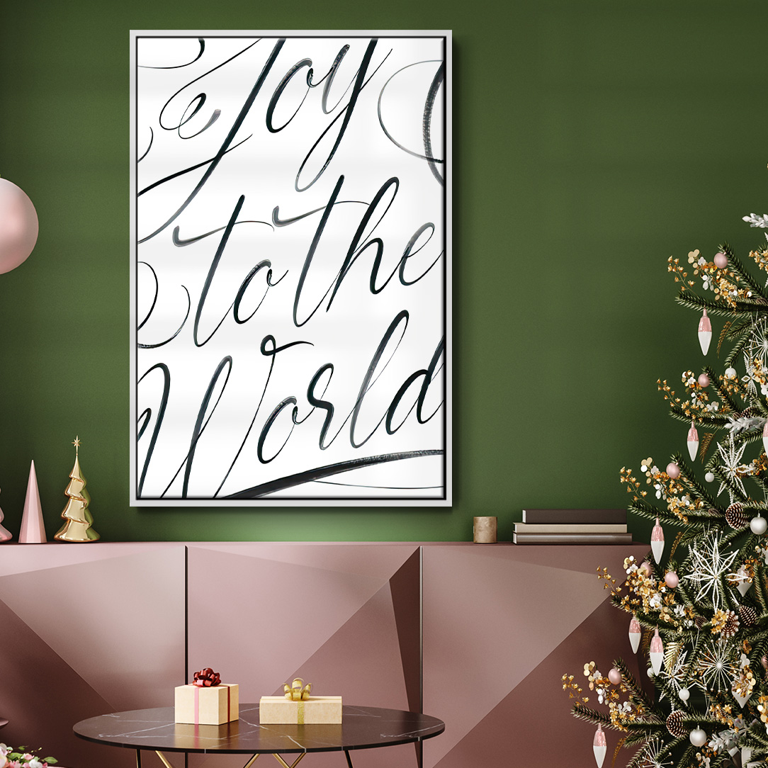 Joy To The World - Framed Gallery Wrapped Holiday Canvas - 27 x 41 - White Frame