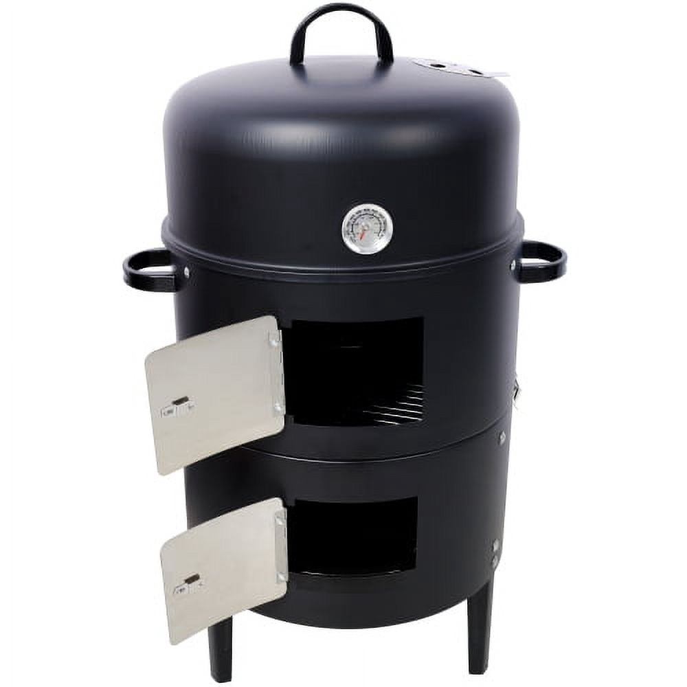 Aezusy 17 Inch Steel Charcoal Smoker, Heavy Duty Round BBQ Grill for Outdoor Cooking, Black