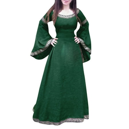 

Renaissance Costume For Women Peasant Dress Chemise Halloween Costumes Long Sleeve Nightgown Retro Ethnic Print Gown