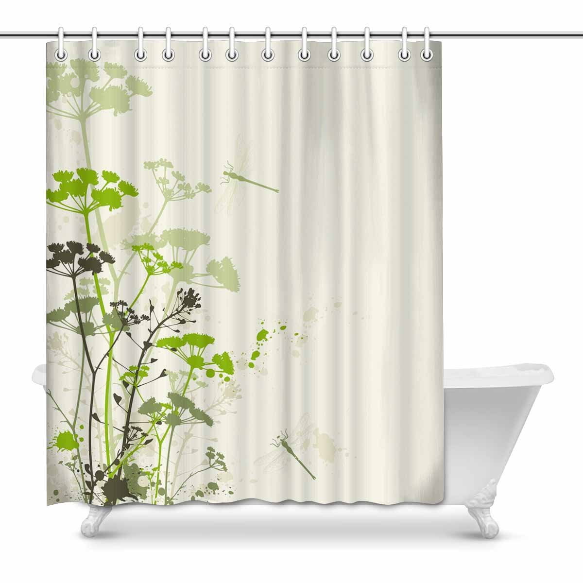 MKHERT Green Grunge Floral Background with Dragonfly and Plants