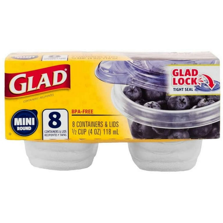 Glad gladware home mini round food storage containers, small food containers  hold 4 ounces of food, 8 count set