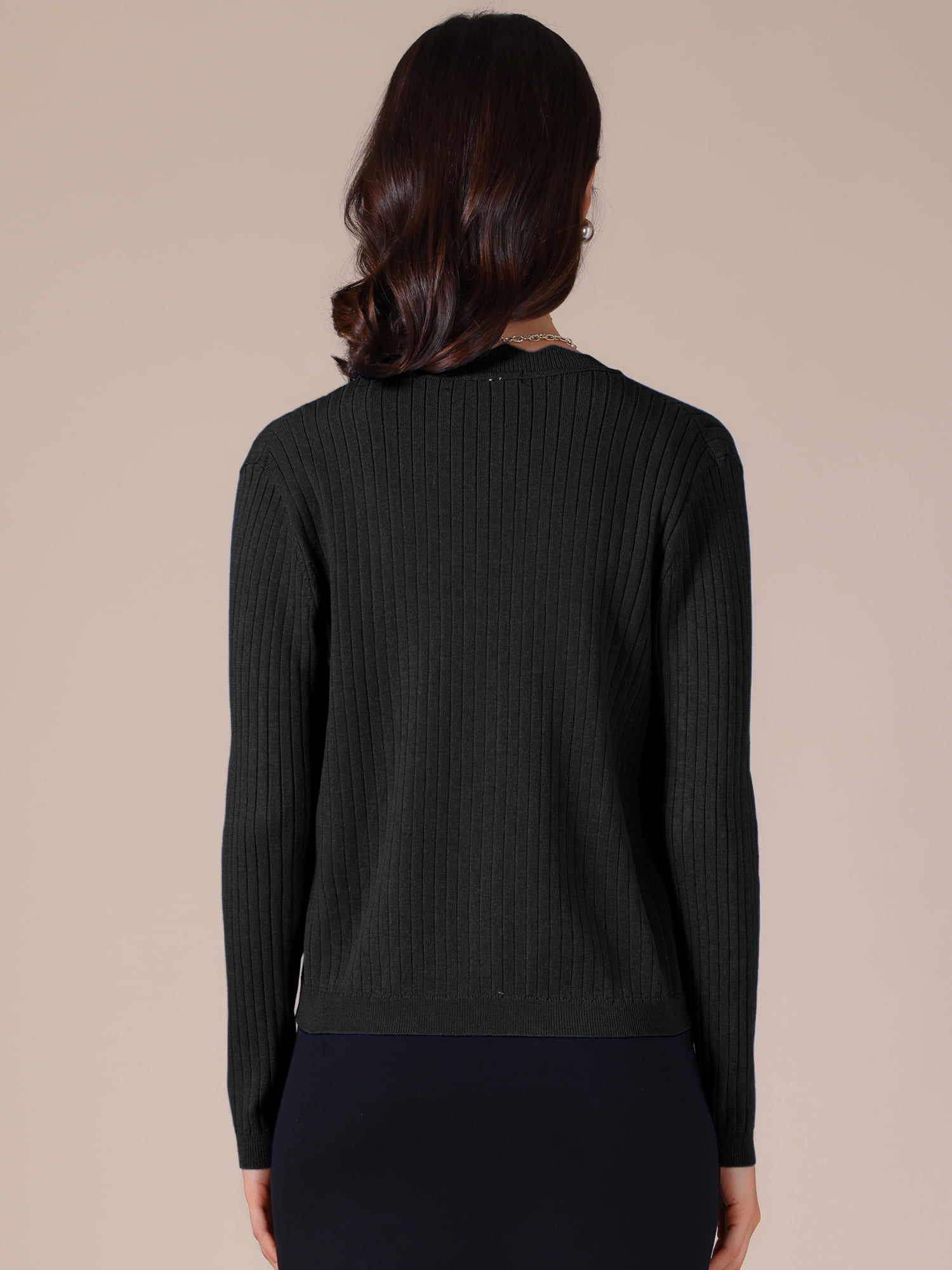 DARING DIVA Women's Open Front Long Sleeve Button Down Knit Cardigan S Black