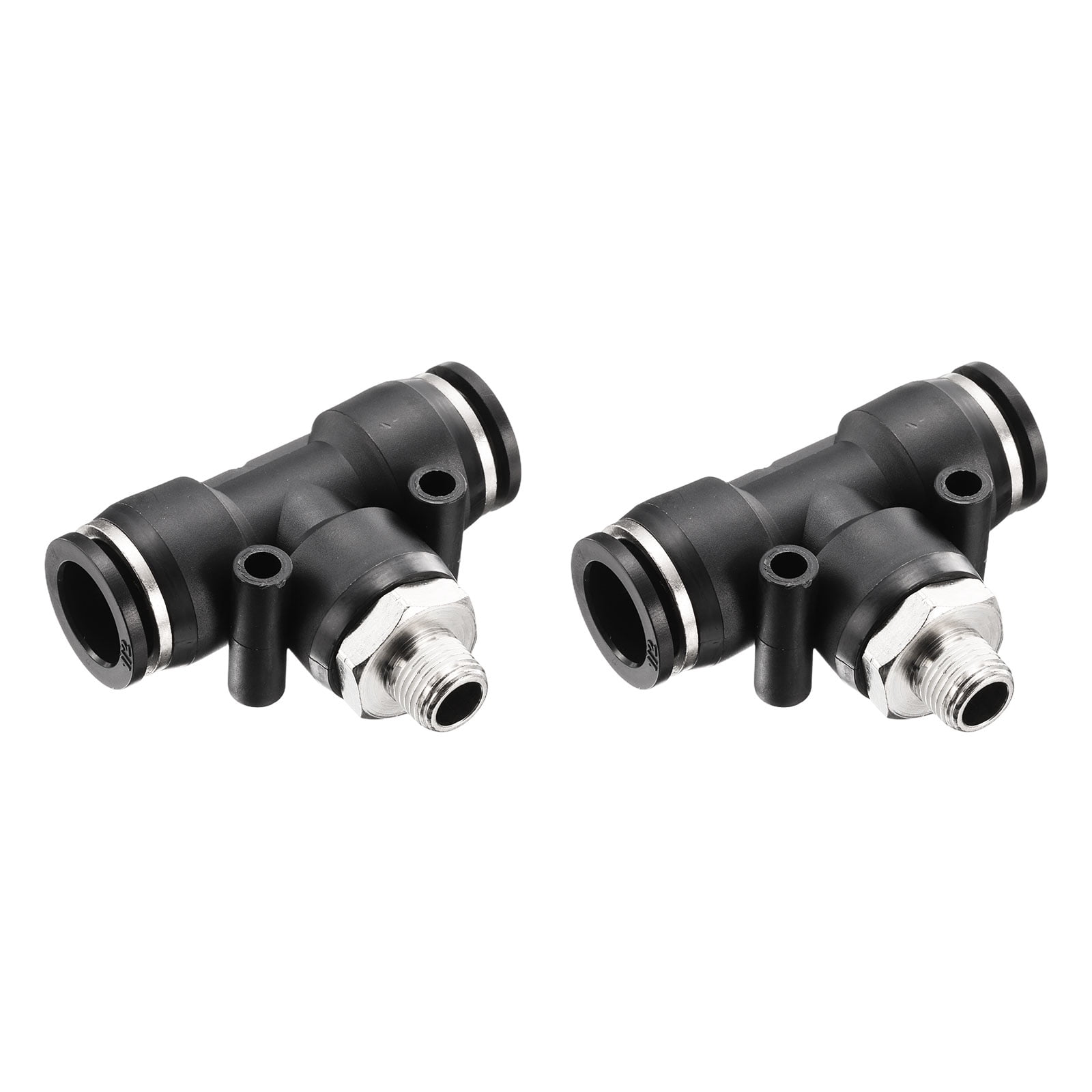 Uxcell 2pcs Pneumatic Male Branch Tee 1/2 Tube OD x 1/8 NPT Thread Quick Push to Connect Brass Air Line Hose Fittings for Industry Air System PT1/2-N01 Black