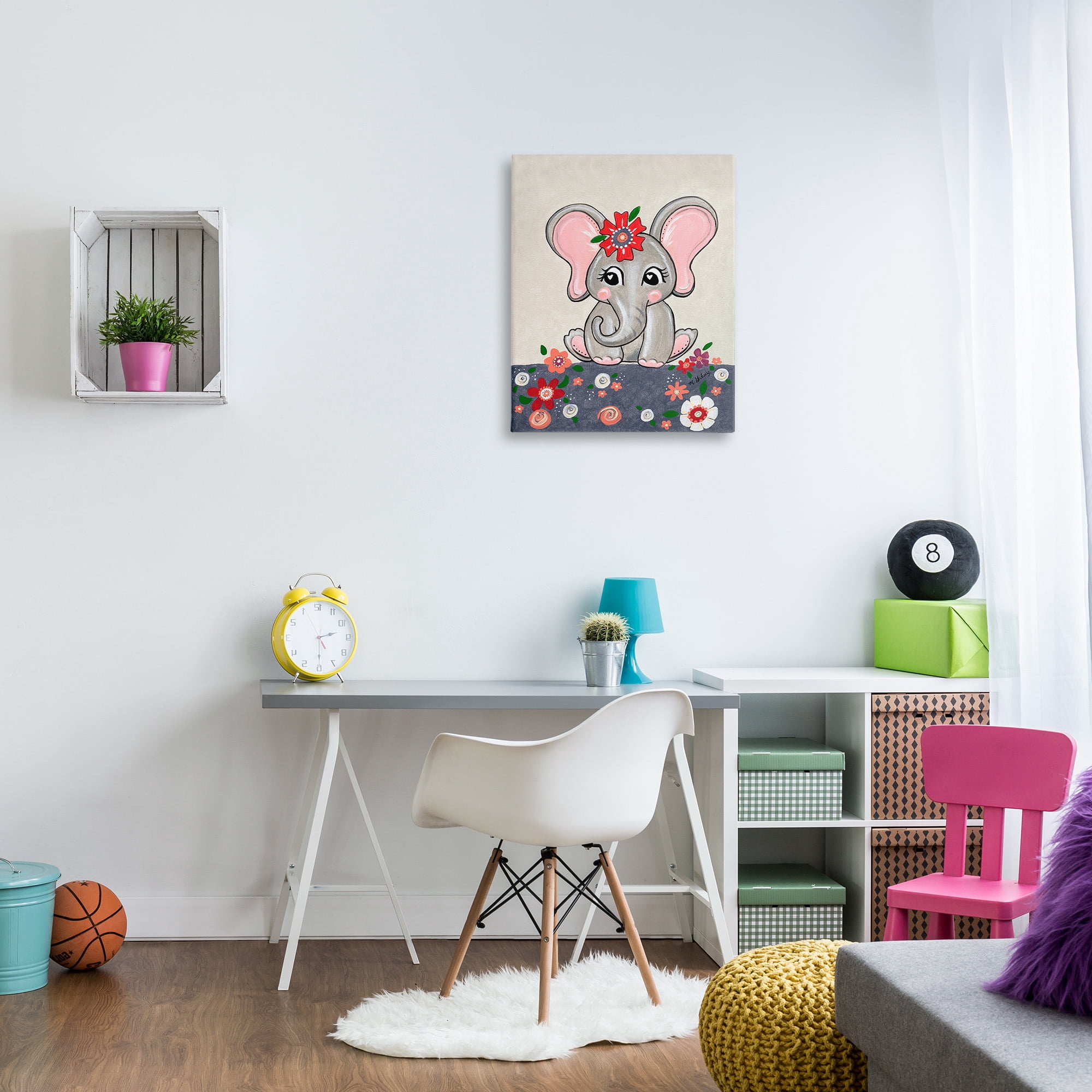Stupell Industries Baby Elephant & Flowers Animals & Insects Painting Gallery Wrapped Canvas Art Print Wall Art, 24 x 30
