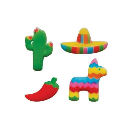 Fiesta Celebracion Assortment Cactus Pepper Donkey Mexican Hat Sugar Decorations Toppers Cupcake Cake Cookies Birthday Favors Party 12