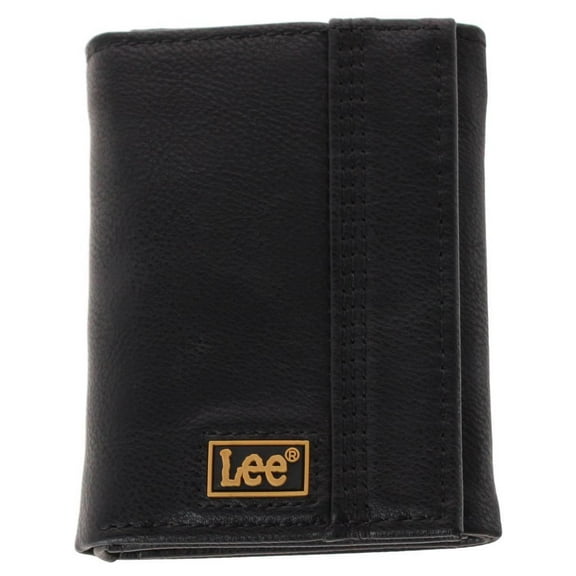 Lee Men’s Trifold Wallet, Pebble Grain Leather Wallet with Flip ID Window, Black