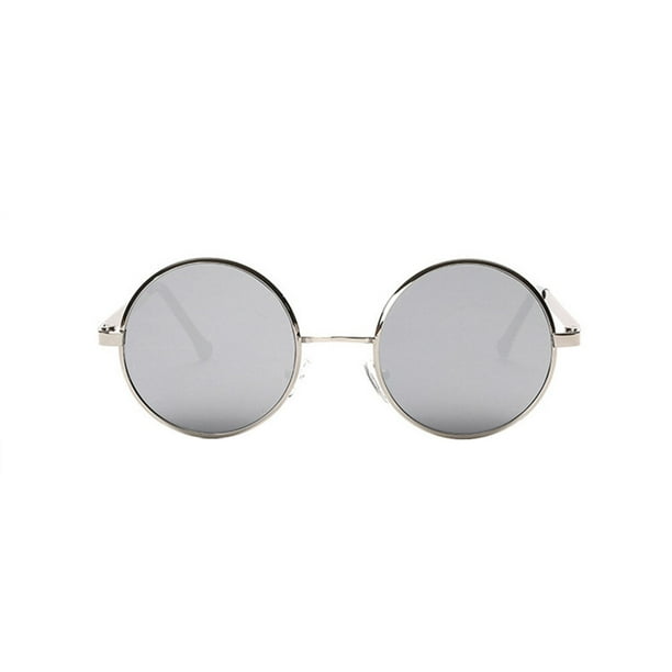 Gafas de sol reflectantes redondas con montura de metal vintage Gafas de sol con espejo circular Gafas para hombres Mujeres (montura plateada con lente plateada agua)