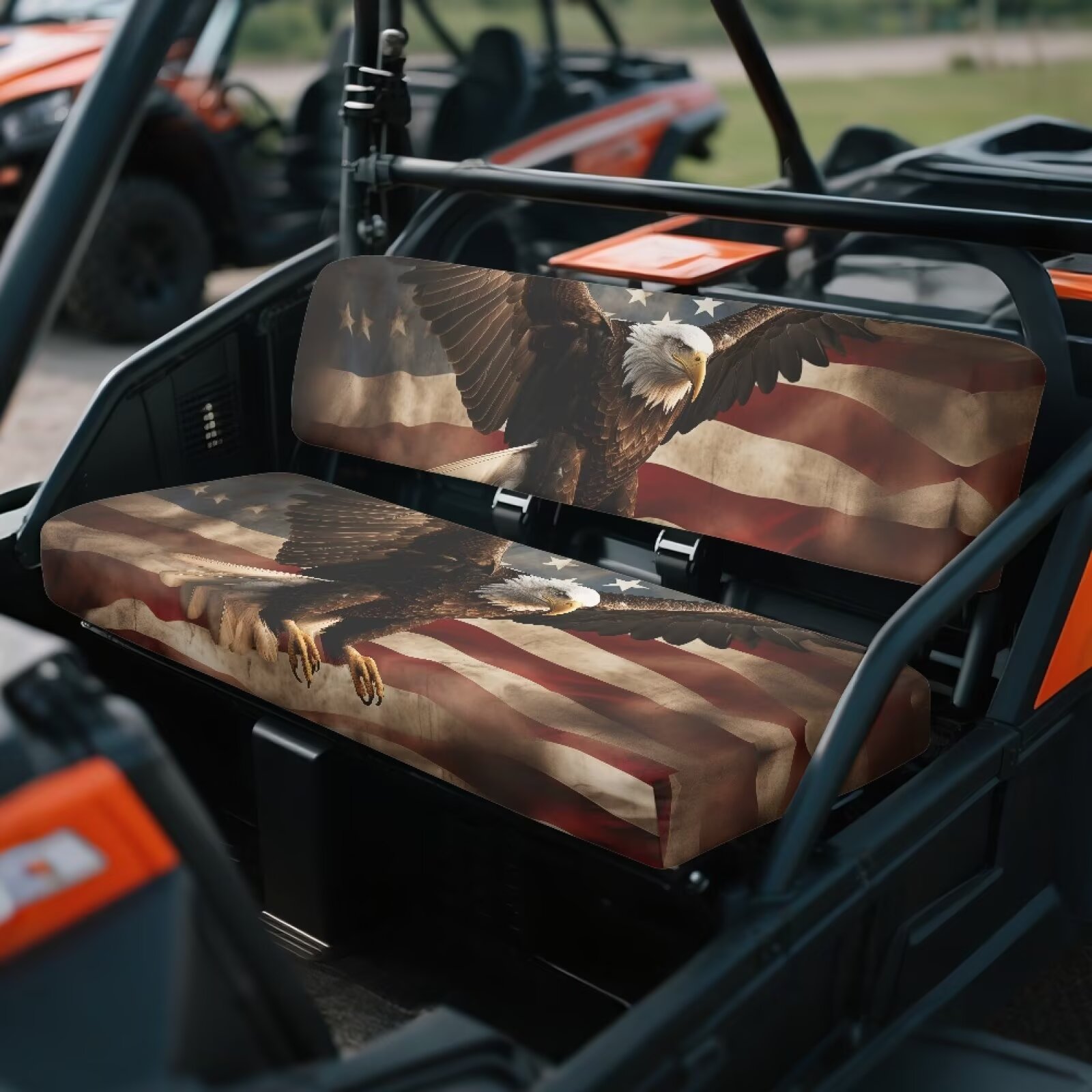 Garronmavis American Flag Eagle UTV Seat Covers for Mule Seat Accessories Parts Anti-Slip Dirt-Proof Full Protection Compatible with Kawasaki Mule 40104x4 FE(2021-2025)