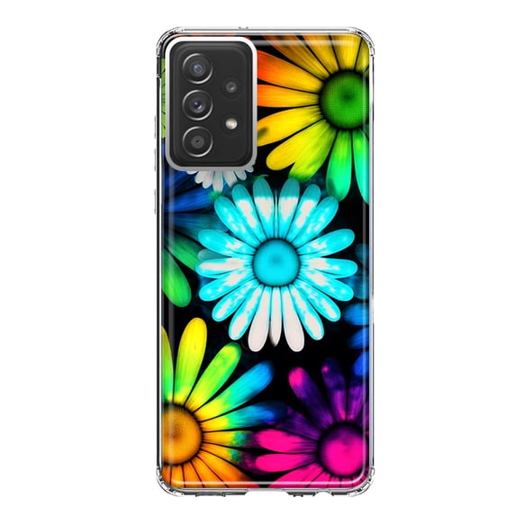 MUNDAZE Samsung Galaxy A33 Neon Rainbow Daisy Glow Colorful Daisies Baby Blue Pink Yellow White Double Layer Phone Case Cover