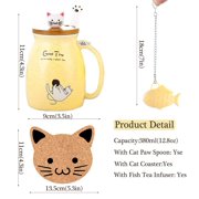 Mengcat Tea Cup with Infuser and Lid Ceramic Coffee Kawaii Cat Tea Mug Cute Cool Preppy Stuff Cat Birthday Gifts Cute Gifts for Women Girls(13oz)
