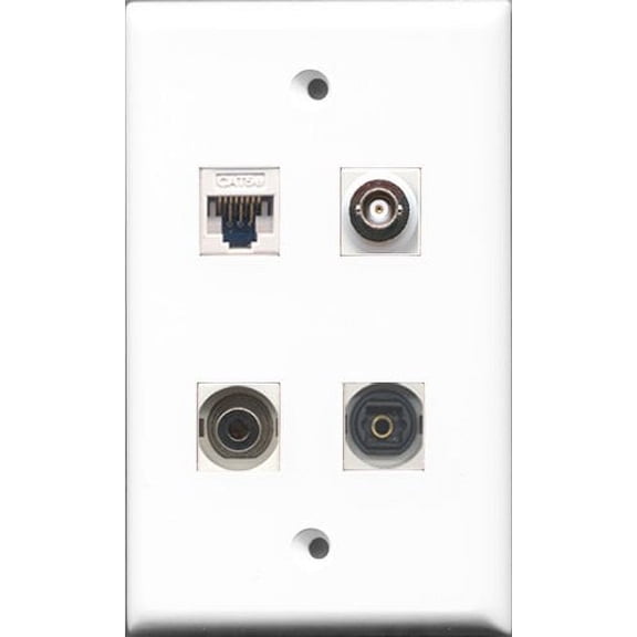 RiteAV - 1 Port Toslink and 1 Port 3.5mm and 1 Port BNC and 1 Port Cat5e Ethernet White Wall Plate