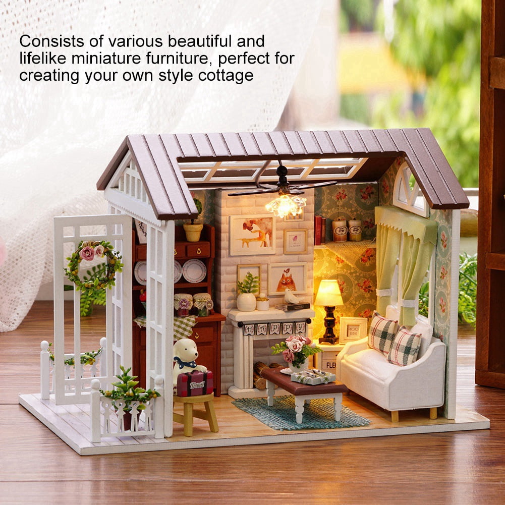DIY Miniature Dollhouse Kit, Wooden Mini Doll House Accessories
