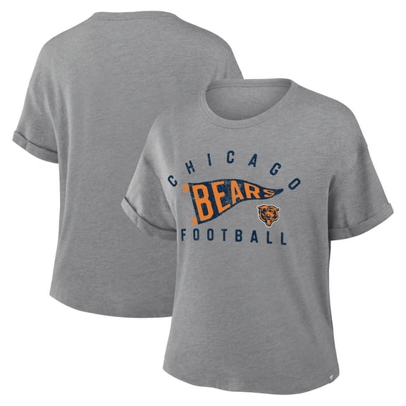 Women's Fanatics Heather Gray Chicago Bears Pennant Wave Tribute Tri-Blend Boxy T-Shirt