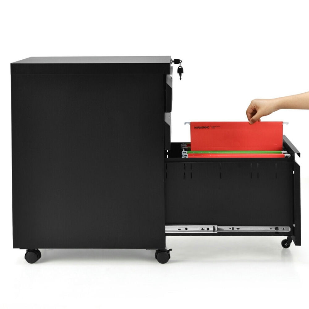 Demi Bonn 3-Drawer Mobile File Cabinet with Lock, Stee Filing Cabinet for Home Office, Black