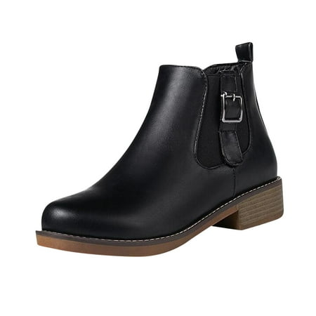 

Valentine s Day Deals!2022 Juebong Women s Winter Plus Velvet Round Toe Low Heeled Solid Color Short Belt Buckle Sleeve Short Ankle Boots