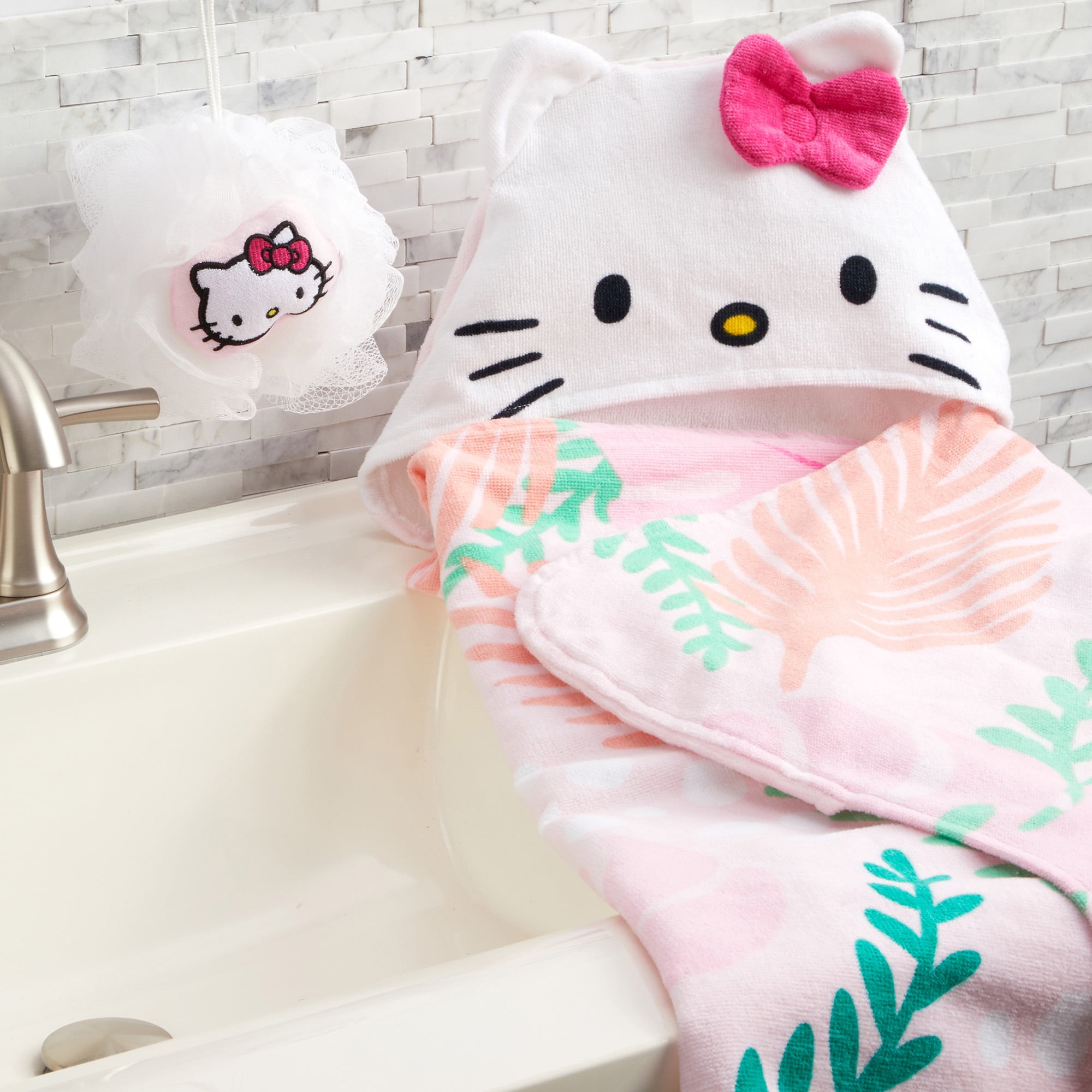 (6 pack) Hello Kitty Kids Bath Loofah Pouf, Pink