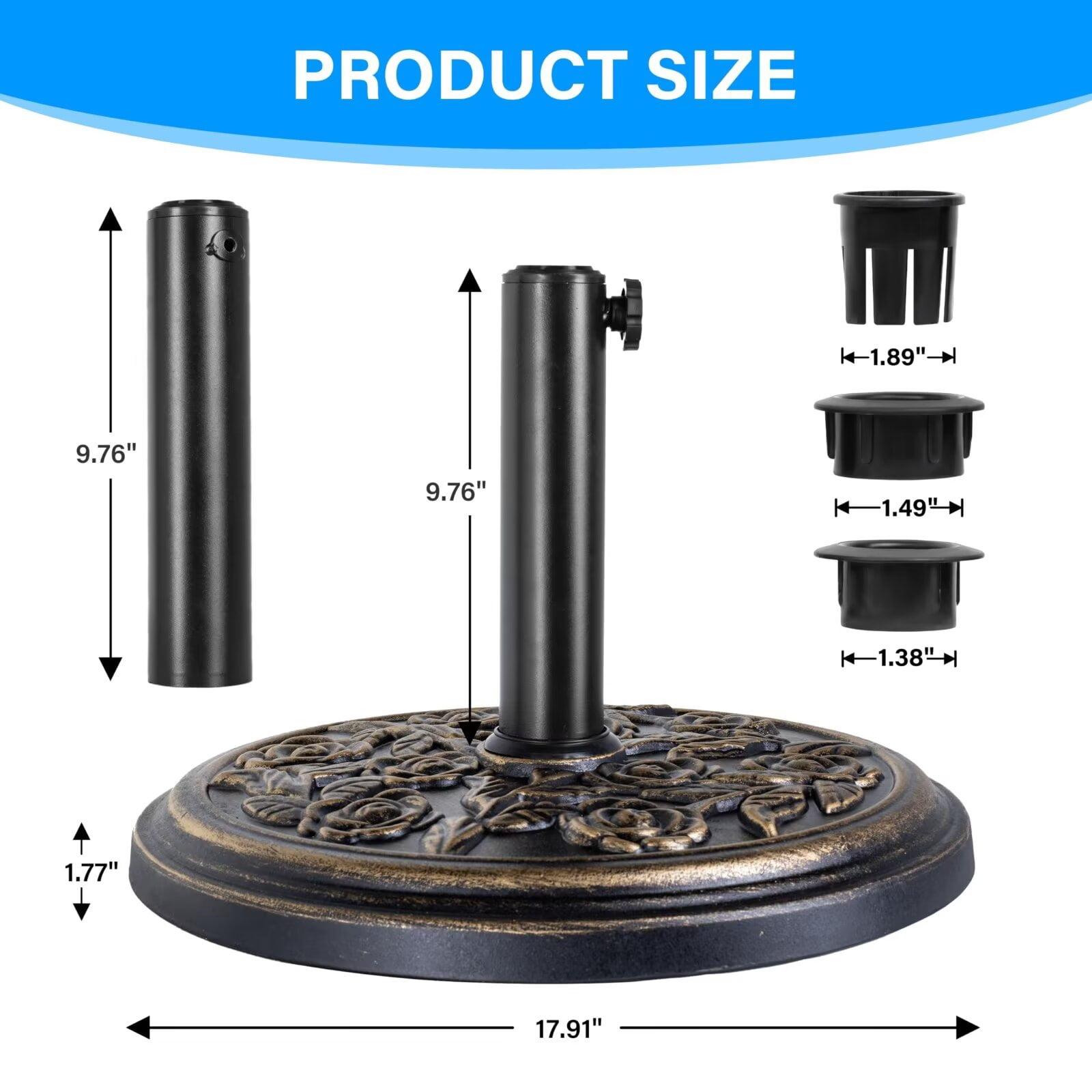 Simple Deluxe 17.91Inch 19.8 LBS Patio Umbrella Base Heavy Duty Market Umbrellas Round Stand for Outdoor, Poolside, Deck, Lawn, Garden, Bronze, Round