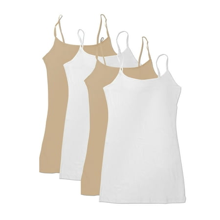 

Essential Basic Women Value Pack Long Camisole Cami - White White Khaki Khaki Small