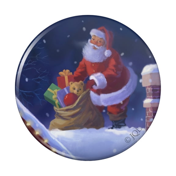 Christmas Holiday Rooftop Santa Pinback Button Pin