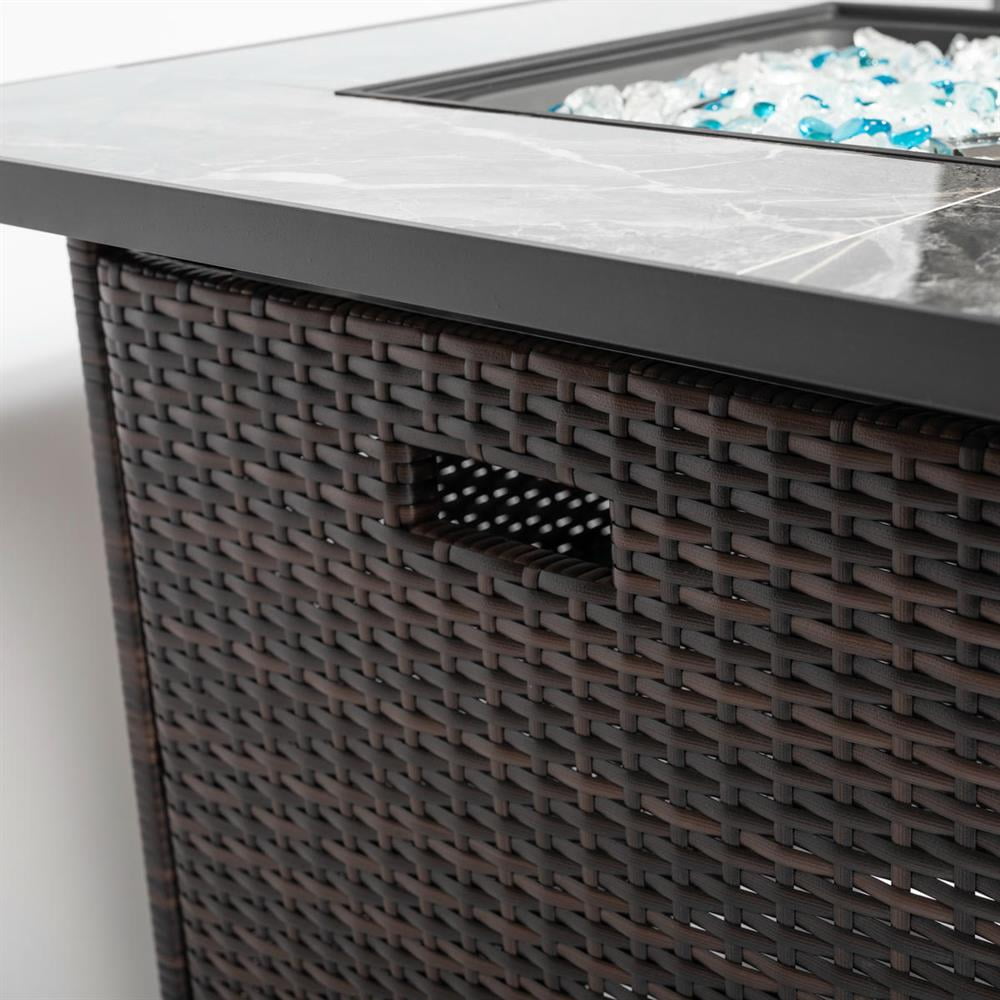 Topcobe Propane Gas Fire Pit Table, Outdoor Brown Wicker Base Fireplace, 50000 BTU Square Pit with Tiled Tabletop for Patio, Deck, Garden & Courtyard