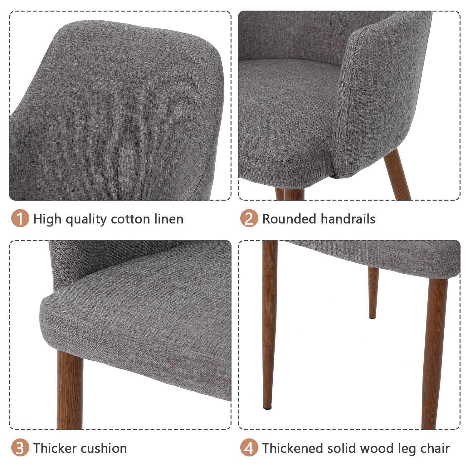 Kadyn Mid Century Modern Fabric Dining Chairs, Upholstered Dinner Chair with Wood Legs, Fabric Kitchen Chair for Dinning Room, Set of 2, Light Grey