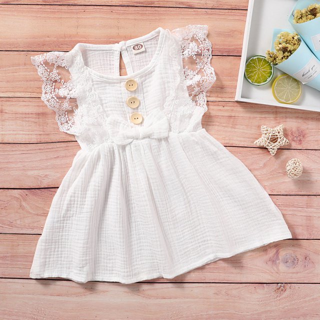 Kimi-Vestido De Encaje Sin Mangas De Color Sólido Para Bebés Niña Pura Blanca Y Diadema 2 Piezas Conjuntos De Dobladillo De Arco Dulce Vestidos De Princesa Bautismo Para Bebé De 0 A 24 Meses