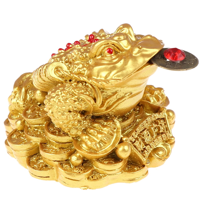 1Pcs Fengshui Wealth Money Golden Toad Frog Beast Statue Sculpture Figurine 