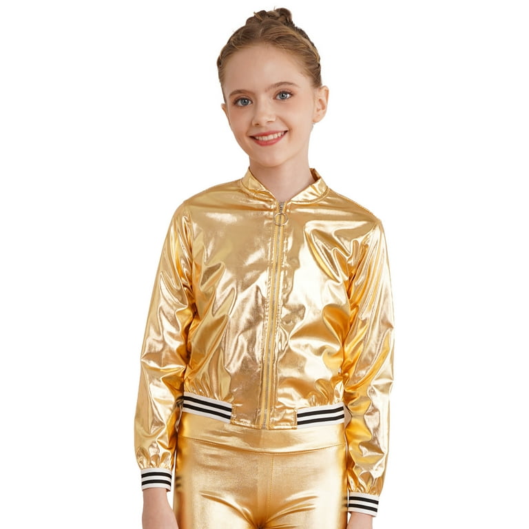 MSemis Kids Girls Metallic Bomber Jacket Coat Gold 16