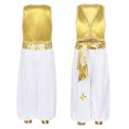 thumbnail image 3 of Disfraz de Cosplay árabe de Carnaval de Aladin de los reyes del Príncipe mítico para chico, chaleco frontal abierto con recorte trenzado y pantalones con cinturón, 3 of 5