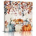 thumbnail image 2 of Orange Blue Pumpkins Wall Art Painting on Canvas, Thanksgiving Fall Leaves Farmhouse Canvas Art Home Prints Wall Art Framed Modern Artwork for Living Room Bedroom Wall Decor 16x16in, 2 of 9