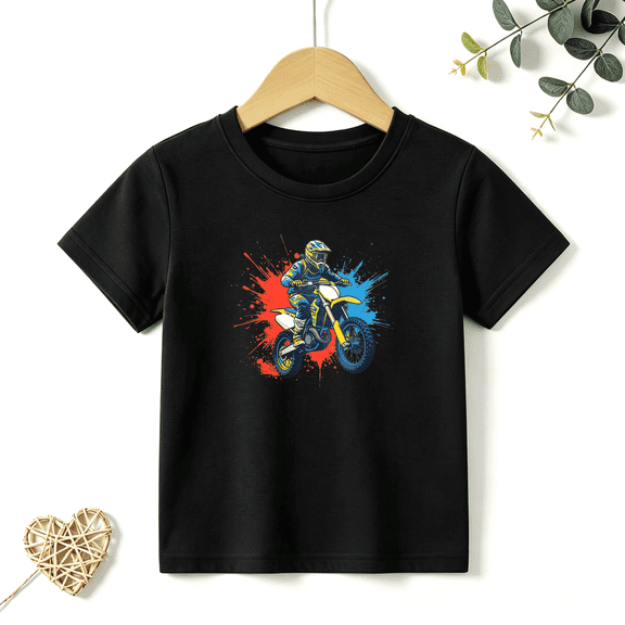 Boys Graphic T Shirt Motocross Dirt Bike Short Sleeve Kids Tees Sports 100% Cotton Soft Child Tops 4-13Y