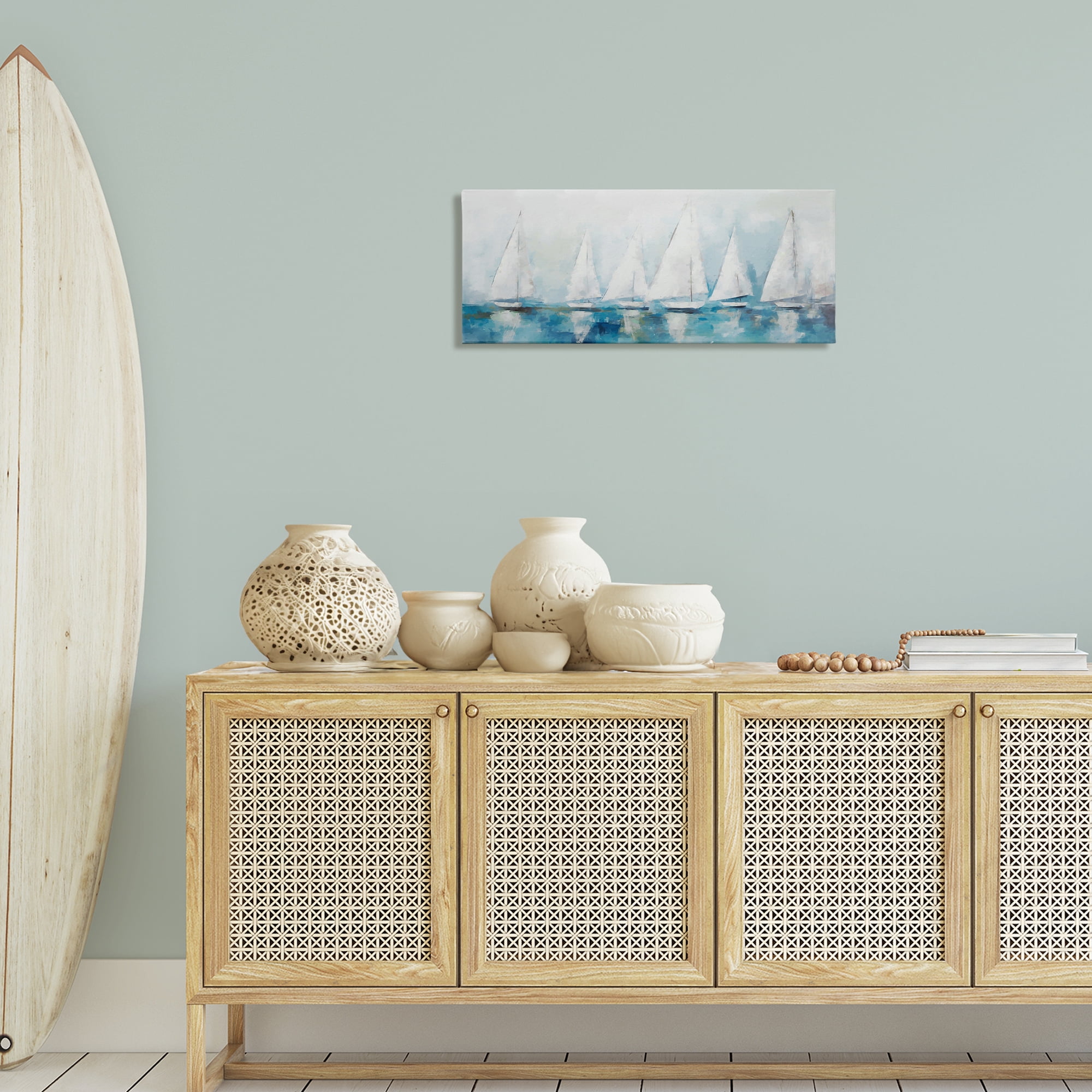 Stupell Industries Nautical Sailing Fleet Transportation Painting Wrapped Canvas Art Print Wall Art, 30 x 13
