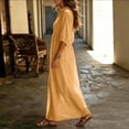 thumbnail image 3 of LIaqionyy Womens Maxi Dresses 3/4 Sleeve Summer Beach Dress V Neck Collar Flowy Cotton Linen Long Sundress, 3 of 7