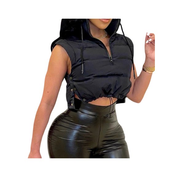 Liacowi Women Quilted Puffer Vests Zipper Stand Collar Sleeveless Padded Cropped Vest Winter Lightweight Crop Vest Padded Gilet