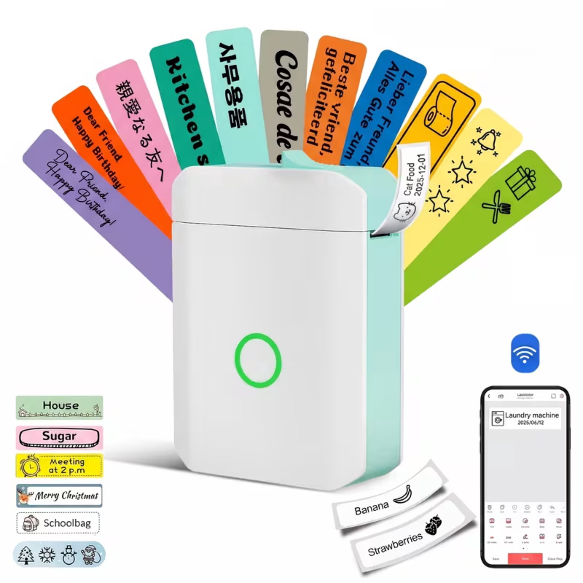 Bluetooth Mini Label Maker with Tape, HKHKPI Portable Wireless Thermal Maker Machine for Home Classroom School Office, Built-in Cutter