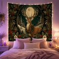 thumbnail image 2 of Forest green winter stag beneath a gold moon, framed by holly and flowers, Festive woodland Style for Woodland decor fans, Thoughtful Gift for Living room, bedroom, den, Tapestry Wall Hanging, 2 of 7