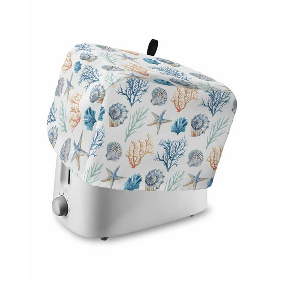 Turtle Toaster Cover 4 Slice, Summer Ocean Marine Starfish Coral Shell Bread Maker Cover Toaster Dust Cover with Pockets, Dust-Proof Cover for Kitchen Small Appliance 12x11x8in