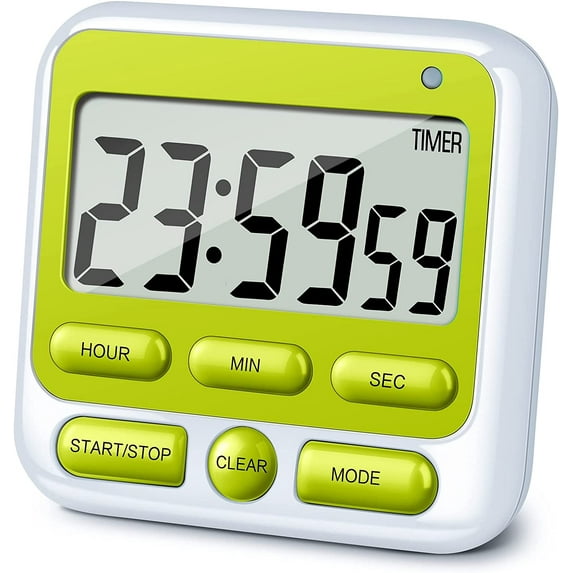 HZKAICUNE Digital Kitchen Timer with Mute/Loud Alarm Switch ON/Off Switch, 24 Hour Clock & Alarm, Memory Function Count Up & Count Down for Kids Teachers Cooking, Large LCD Display, Strong Magnet