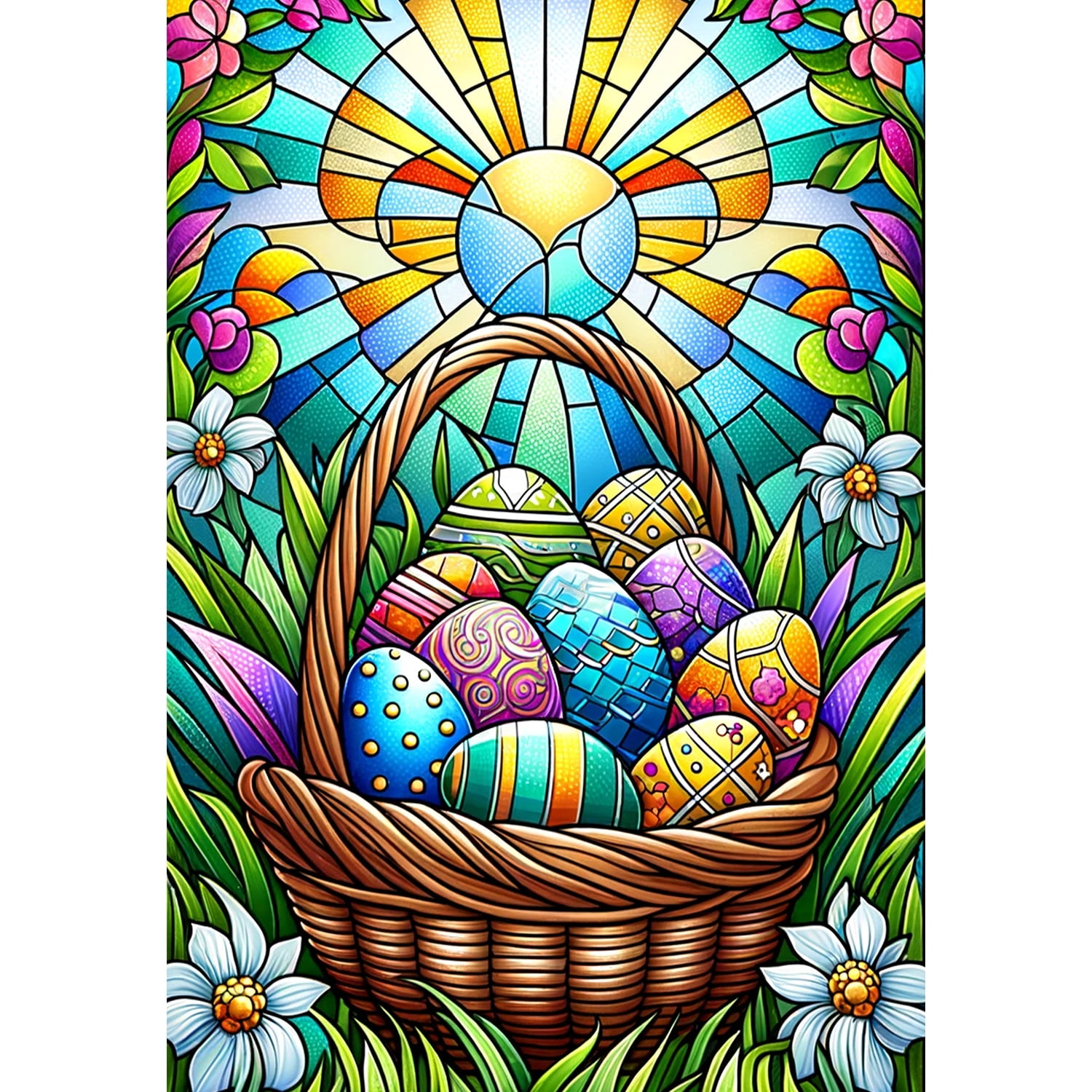 America Forever Easter Basket House Flag 28 x 40 inch Double Sided Floral Flowers Egg Hunt Glass Style Sunrise Small Spring Holiday Seasonal Easter Day Flags for Outdoor Yard Lawn Decoration
