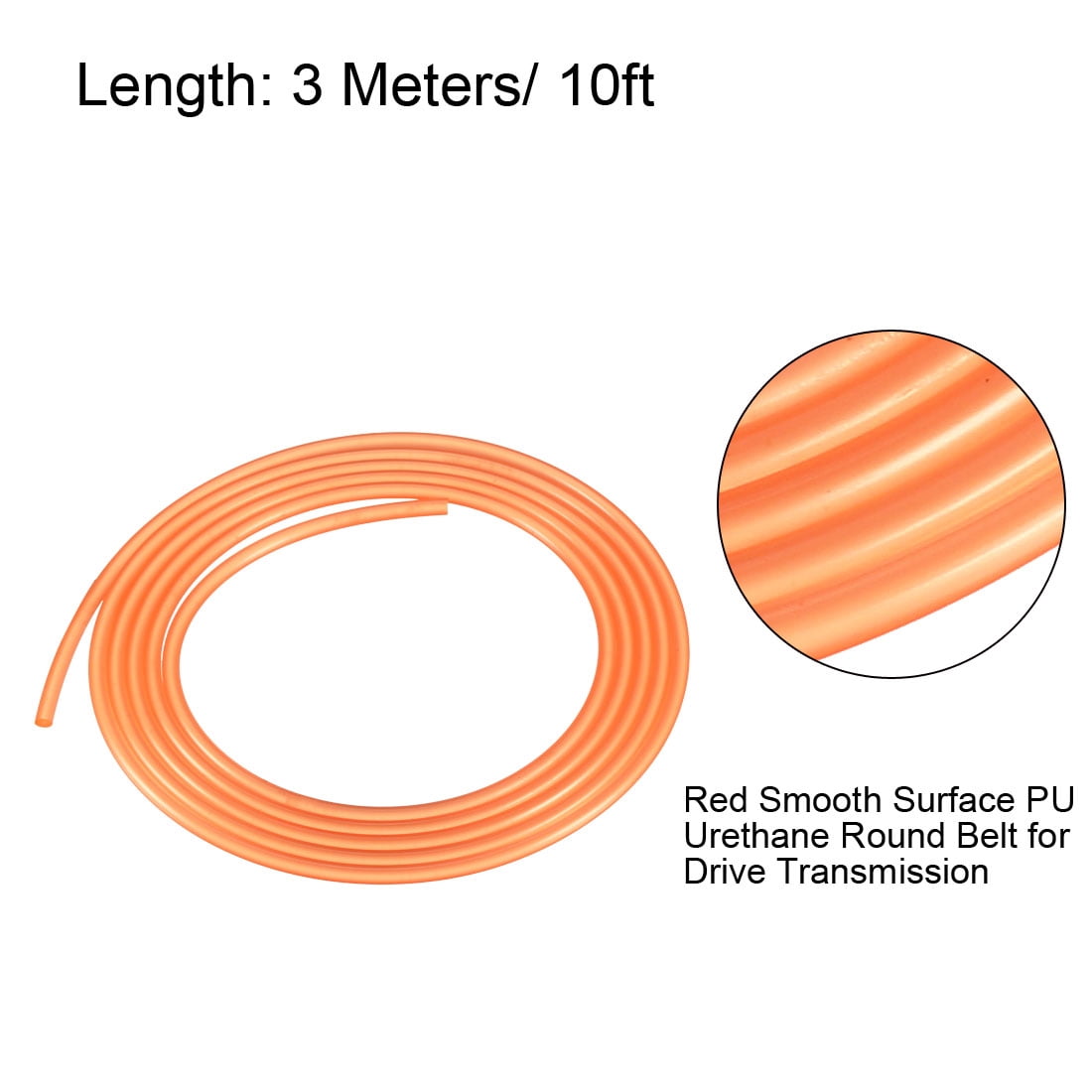 Unique Bargains PU Transmission Round Belt High-Performance Urethane Belting Orange 10ft 3mm