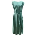 thumbnail image 2 of B91xZ 2024 Robes d'Été Décontractées pour Femmes Robe Longue à Manches Courtes Col en V Profond Couleur Unie, Vert TG, 2 of 4