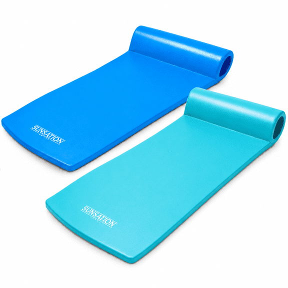 TRC Recreation Sunsation 1.75" Foam Pool Float Lounger w/ Headrest, 2 Pack, Blue/Teal