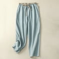 thumbnail image 3 of QUYUON Pajama Pants Women Deals Fashion Solid Buttons Cotton Linen Casual Loose Trouser Wide Leg Pants Loose Pants Women Full Length Pant Leg Activewear Style P1611 Light Blue M, 3 of 6