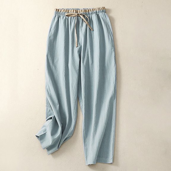 Jacenvly Pants for Women Clearance Straight-Leg Pants Long High Waisted Pocket Plain Women's Pants Fashion Solid Buttons Cotton and Linen Casual Loose Trouser Wide Leg Pants