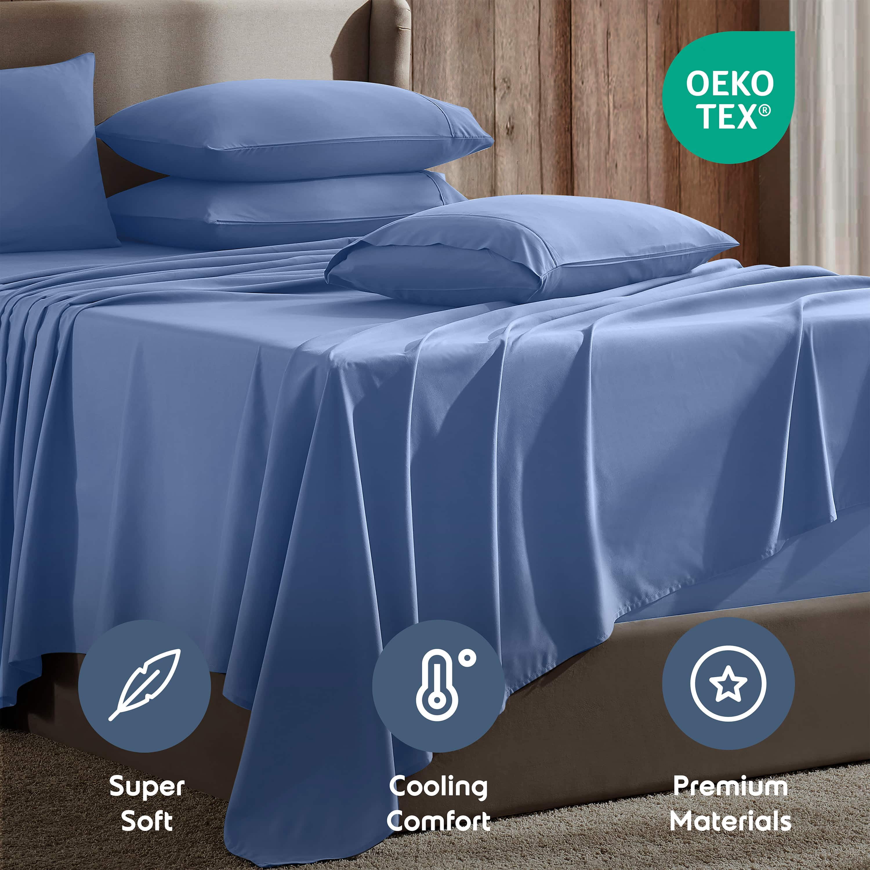 LammaLoe Extra Deep Pocket California King Sheets set, Fits 18"-24" Mattress, 6 Piece Soft Microfiber Bed Sheet Sets, Calm Blue